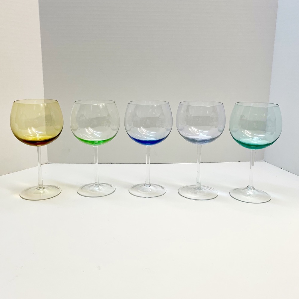 Block Crystal Mouth Blown Crystal Pastel Tint Balloon Wine Glasses